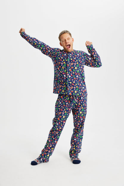 Crazy Christmas Flannel Pajamas Blue Men's