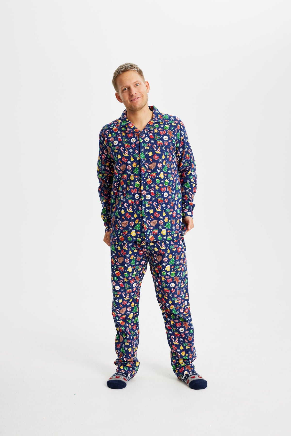 Crazy Christmas Flannel Pajamas Blue Men's