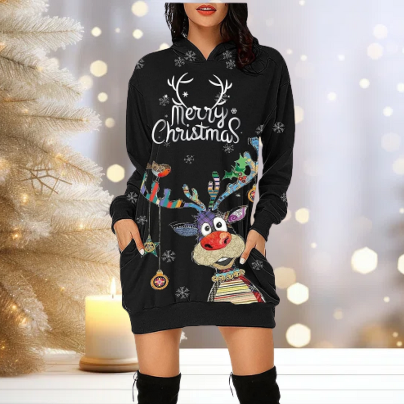 Hoodie Cozy Reindeer Hoodie Dress Women's Sweater