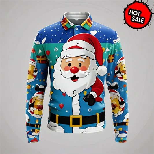 Santa Claus Polo Shirt - Stylish Men's Polo Shirt with 3D Print & Breathable Cotton