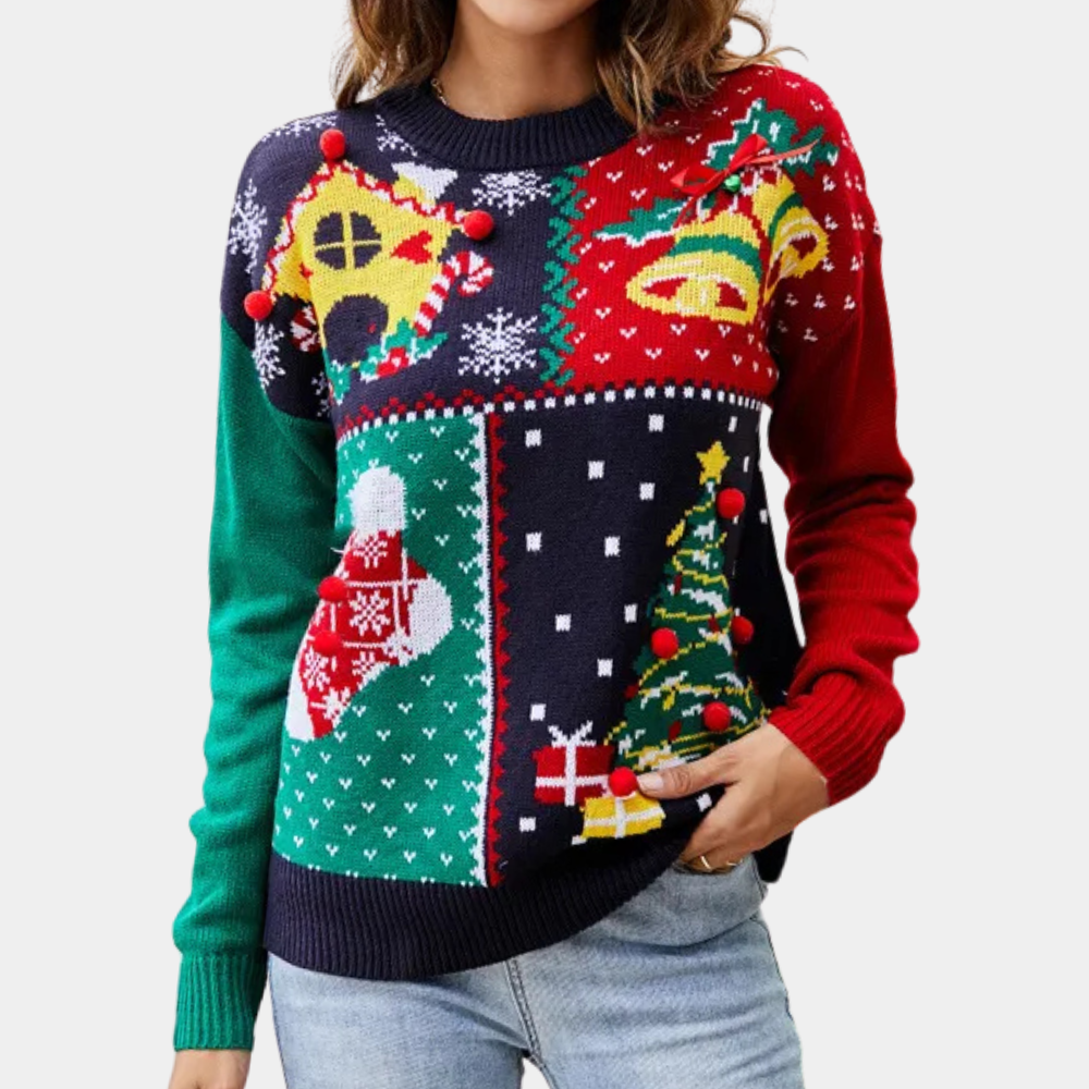 Christmas Sweater Women's Cheerful Knit Christmas Sweater