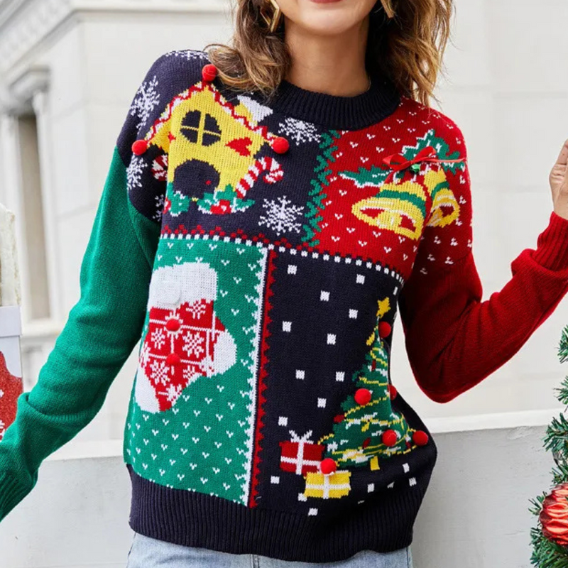 Christmas Sweater Women's Cheerful Knit Christmas Sweater