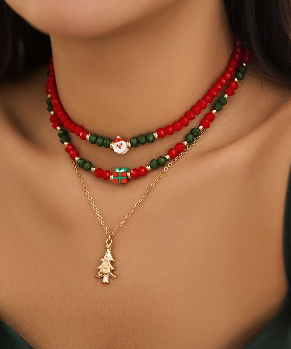 Korean Red and Green Crystal Beaded Clavicle Necklace Ra030