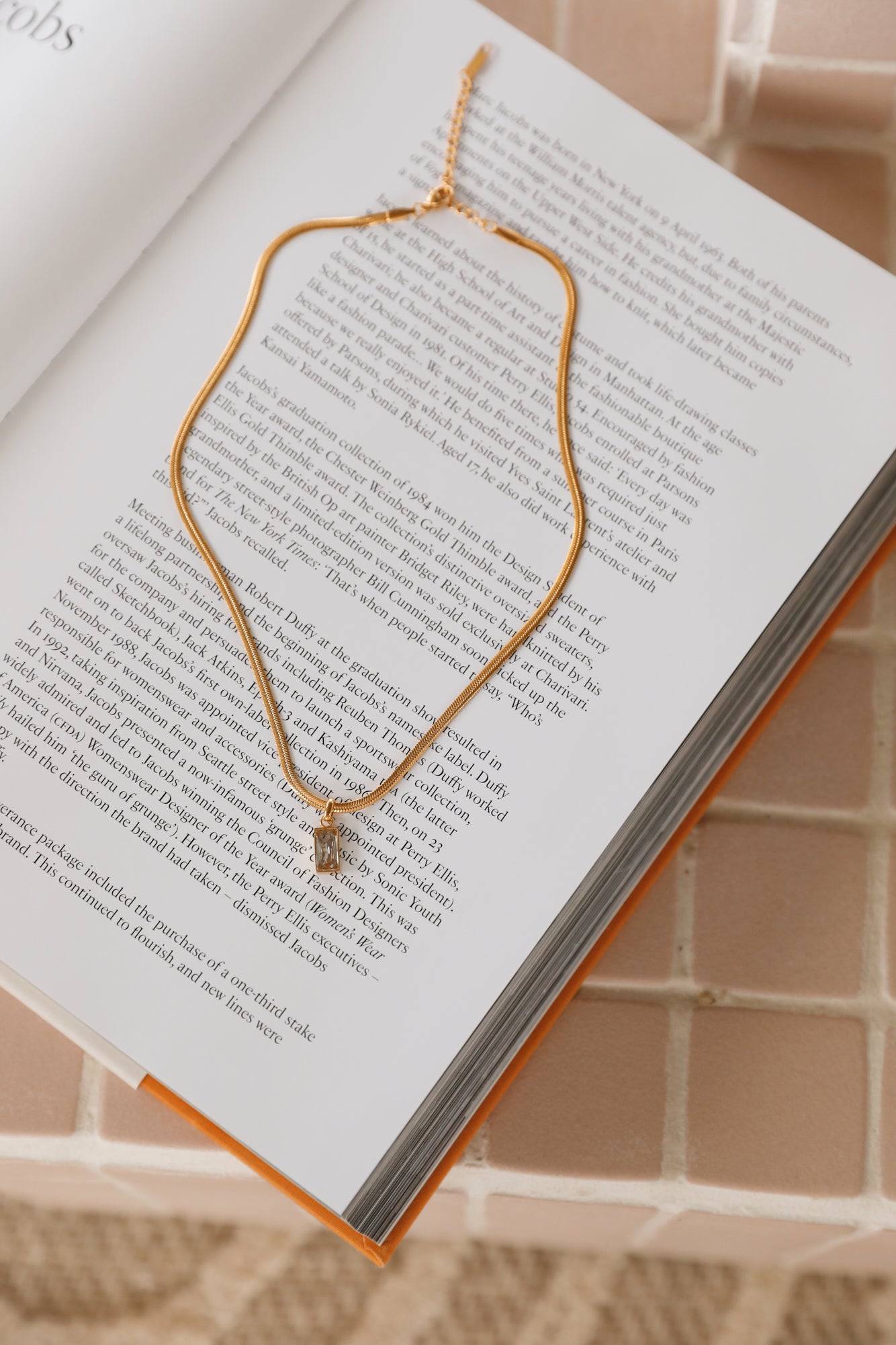 18k Gold Plated Engravings of Mine Necklace Clear