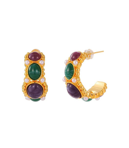 Turquoise & Amethyst Hoop Earrings