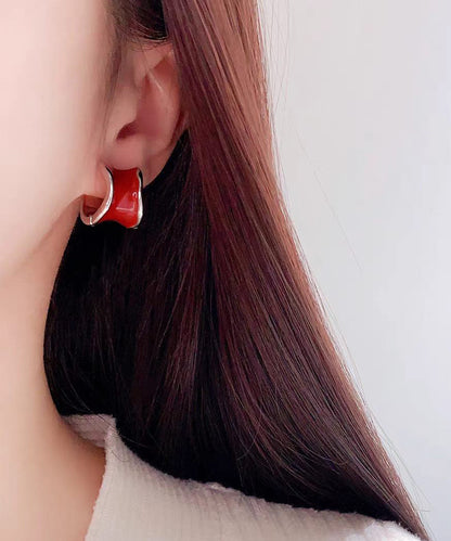 Light Irregular Wine Red Copper Hoop Earrings