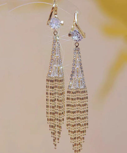 Loose Gold Copper Overgild Zircon Tassel Drop Earrings