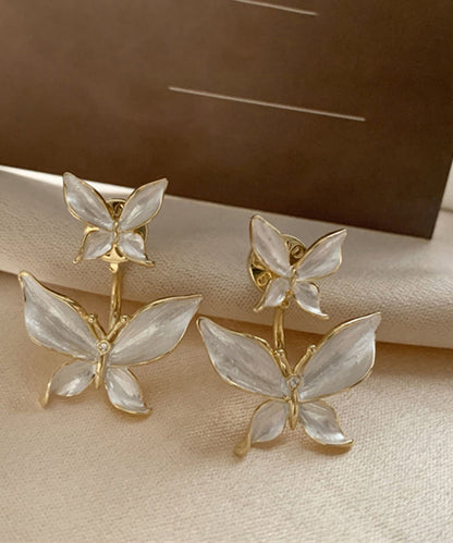 Loose White Copper Overgild Butterfly Stud Earrings Ly1791