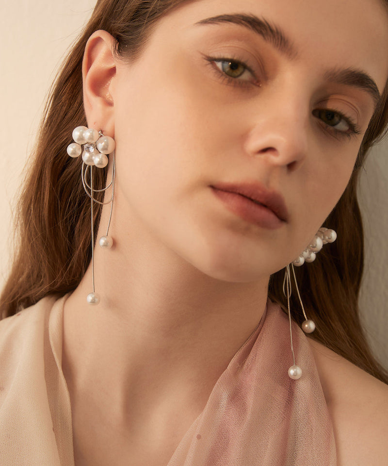 Loose White Sterling Silver Alloy Zircon Pearl Drop Earrings