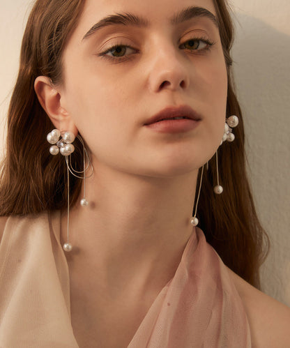 Loose White Sterling Silver Alloy Zircon Pearl Drop Earrings