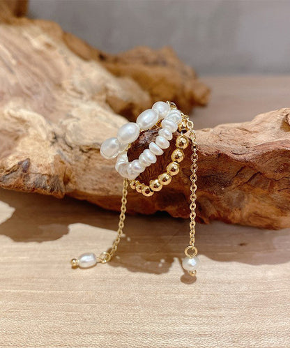 Modern Gold Alloy Pearl Chain Tassel Drop Earrings