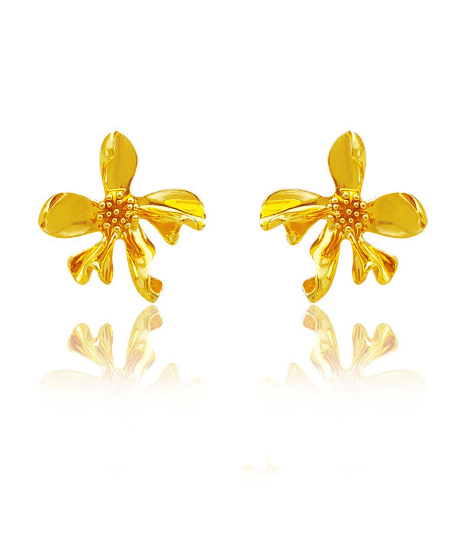 Modern Gold Copper Asymmetrical Stud Earrings