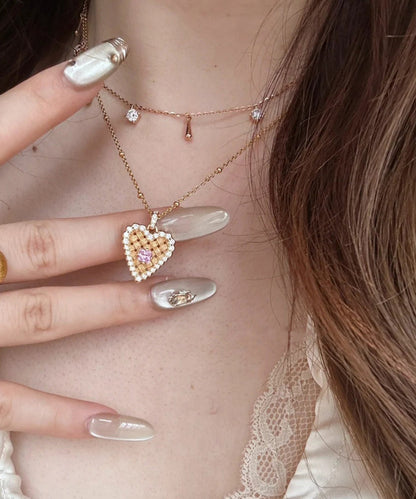 Modern Gold Sterling Silver Overgild Zircon Wire Drawing Love Ear of Wheat Pendant Necklace