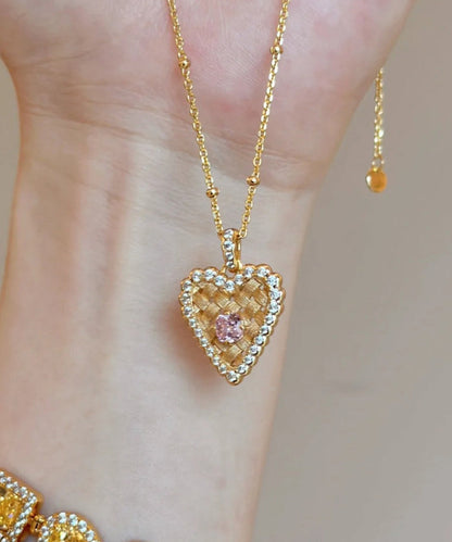 Modern Gold Sterling Silver Overgild Zircon Wire Drawing Love Ear of Wheat Pendant Necklace