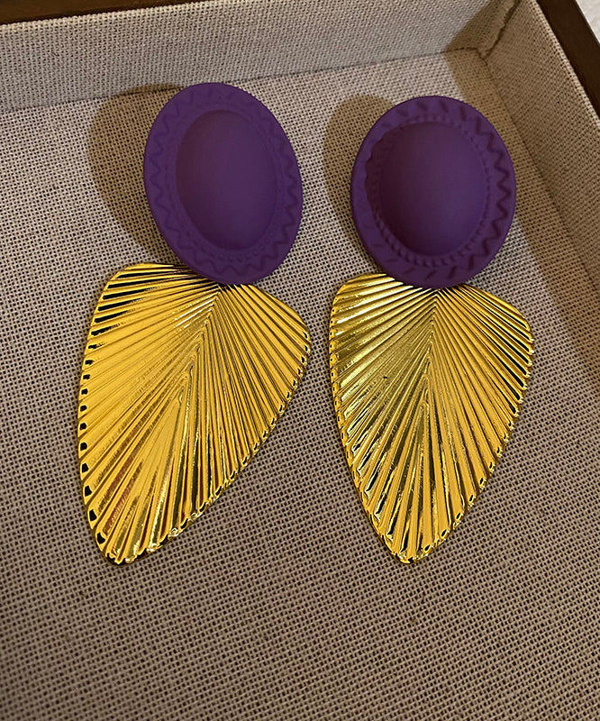Modern Golden Leaf Shape Metal Drop Earrings