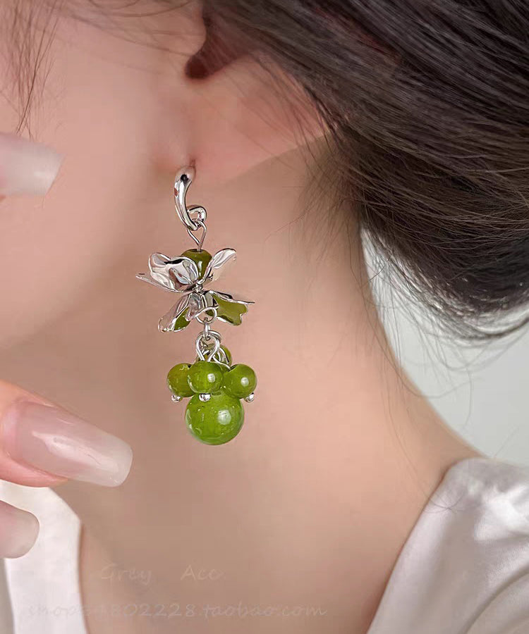 Modern Green Copper Grape Skewer Drop Earrings