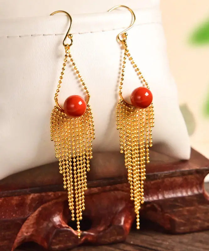 Sterling Silver Overgild Agate Drop Earrings