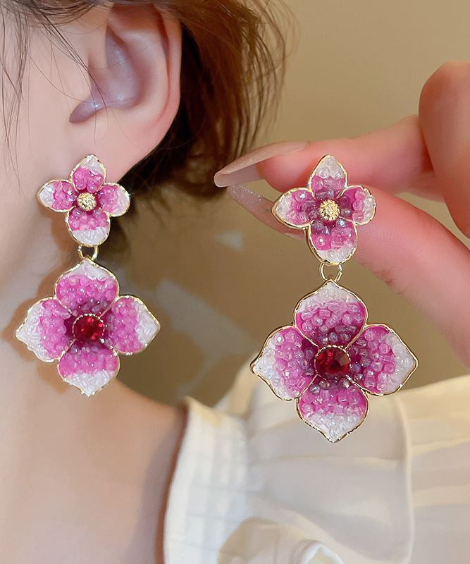 Modern Rose Gradient Color Alloy Zircon Drop Earrings