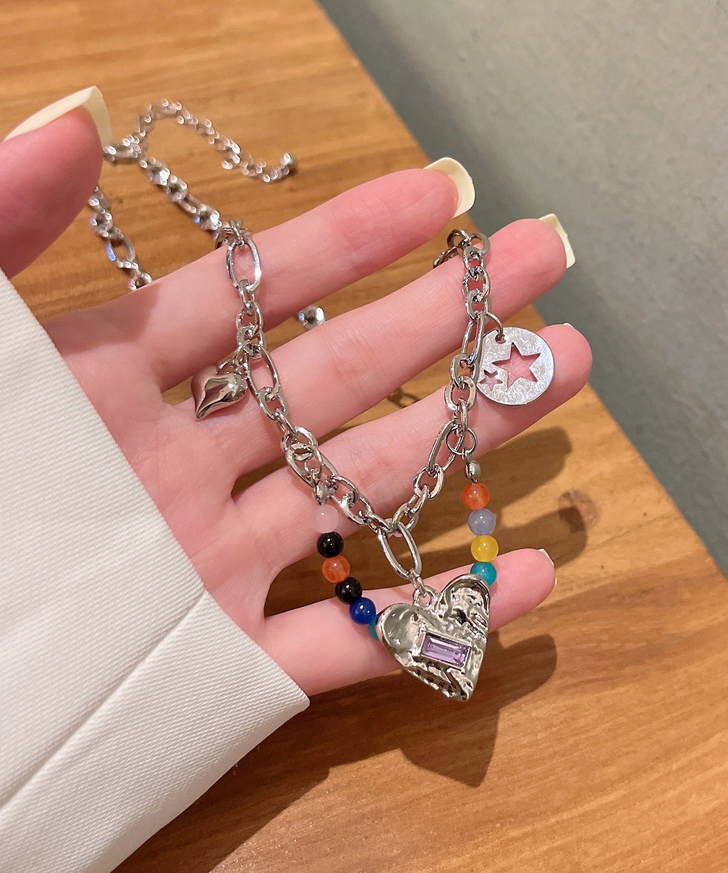 Modern Silk Stainless Steel Love Beading Star Tasse Pendant Necklace Gh1037