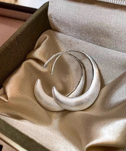 Modern Silk Sterling Silver Crescent Moon Hoop Earrings
