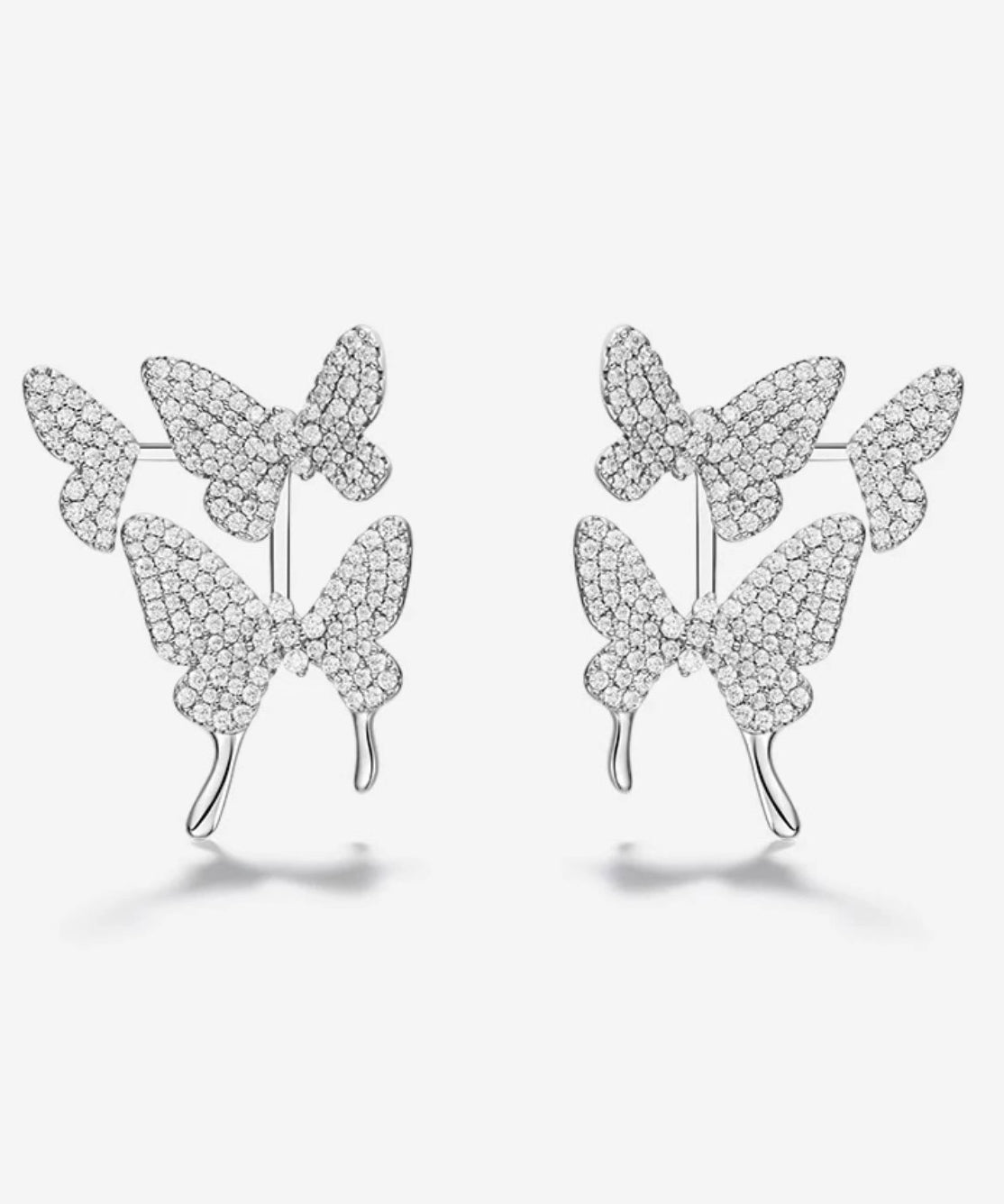 Modern Silk Sterling Silver Zircon Butterfly Stud Earrings