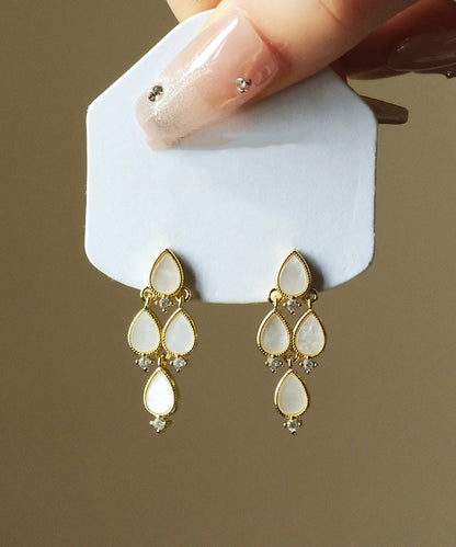 Modern White Copper Zircon Multilayer Water Drop Stud Earrings