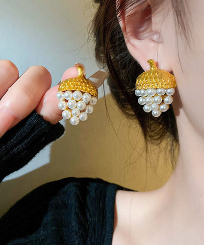 Modern White Sterling Silver Overgilid Pearl Strawberry Drop Earrings Tw1047
