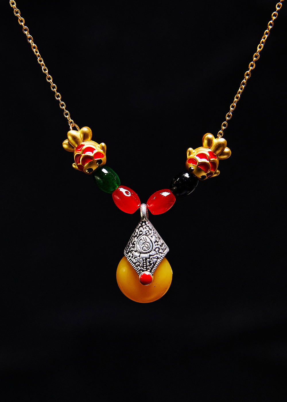 National Style Beeswax Fish Gilding 14k Pendant Necklace