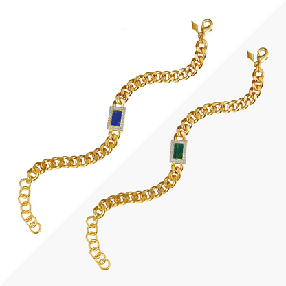 Natural Lapis & Natural Malachite Cuban Chain Bracelet