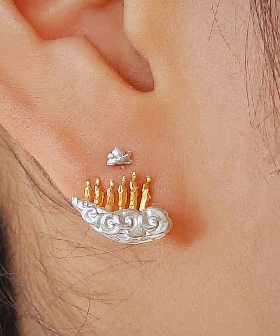 New Chinese Style Unique Design Silver Stud Earrings