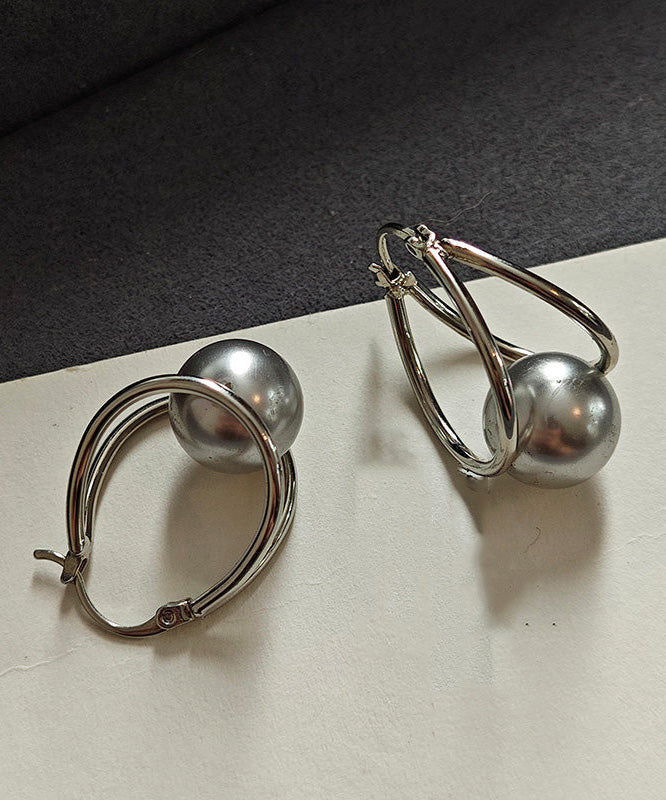 New Geometric Line Pearl Earrings Buckle