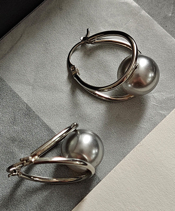 New Geometric Line Pearl Earrings Buckle