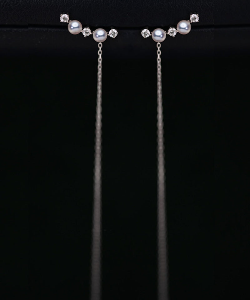 New Silver Tassel Pearl Zircon Silver Drop Earrings