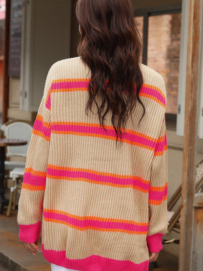 Festive Winter Striped Wool Cardigan for Women | Ideal for Winter