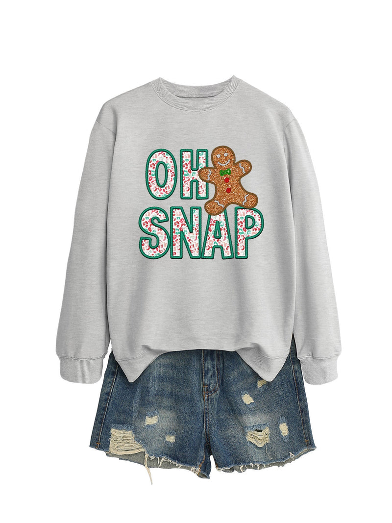 Women's Sweatshirt with Fun Gingerbread Man Motif and Sparkling Lettering