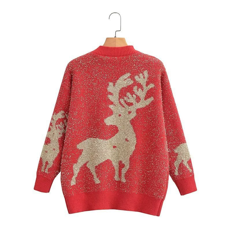 Women's Festive Sweater with 3D Reindeer Motif R&B
