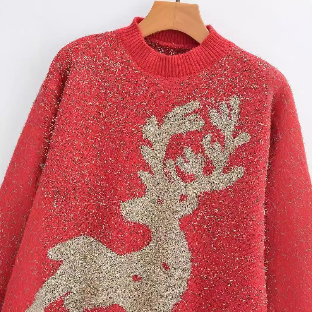 Women's Festive Sweater with 3D Reindeer Motif R&B