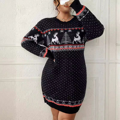 Women's Cozy Christmas Knit Sweater with Festive Reindeer Motif