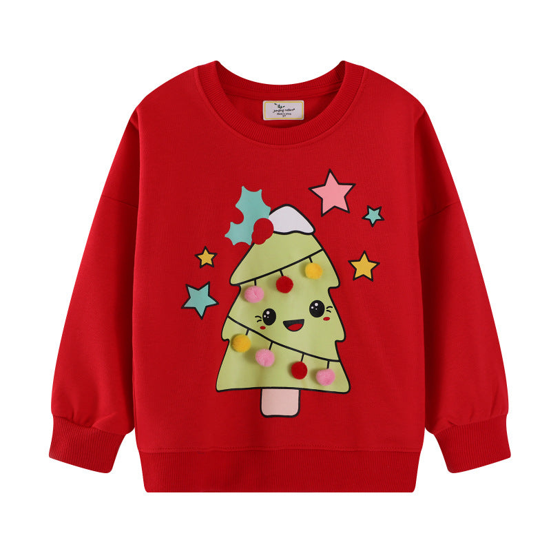 Girls' Sweater with Festive Christmas Tree Motif