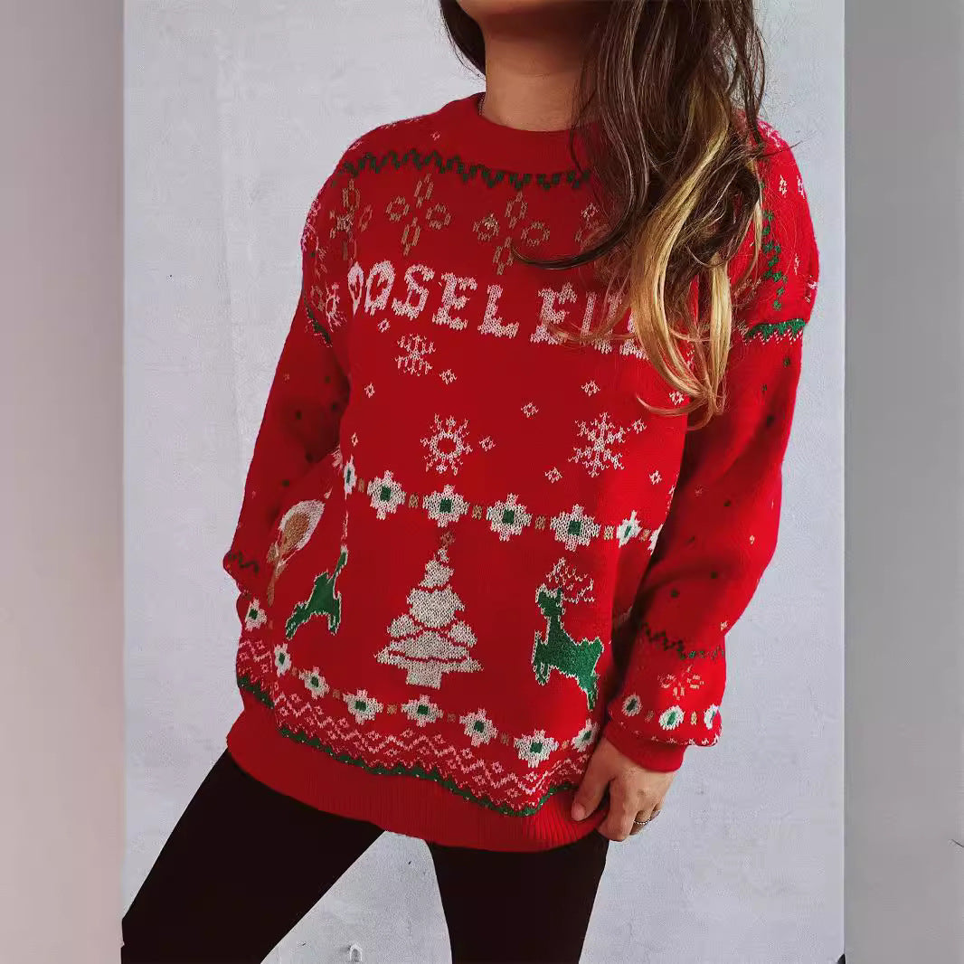 Women's Christmas Sweater with Festive Motif and Crew Neck R&B