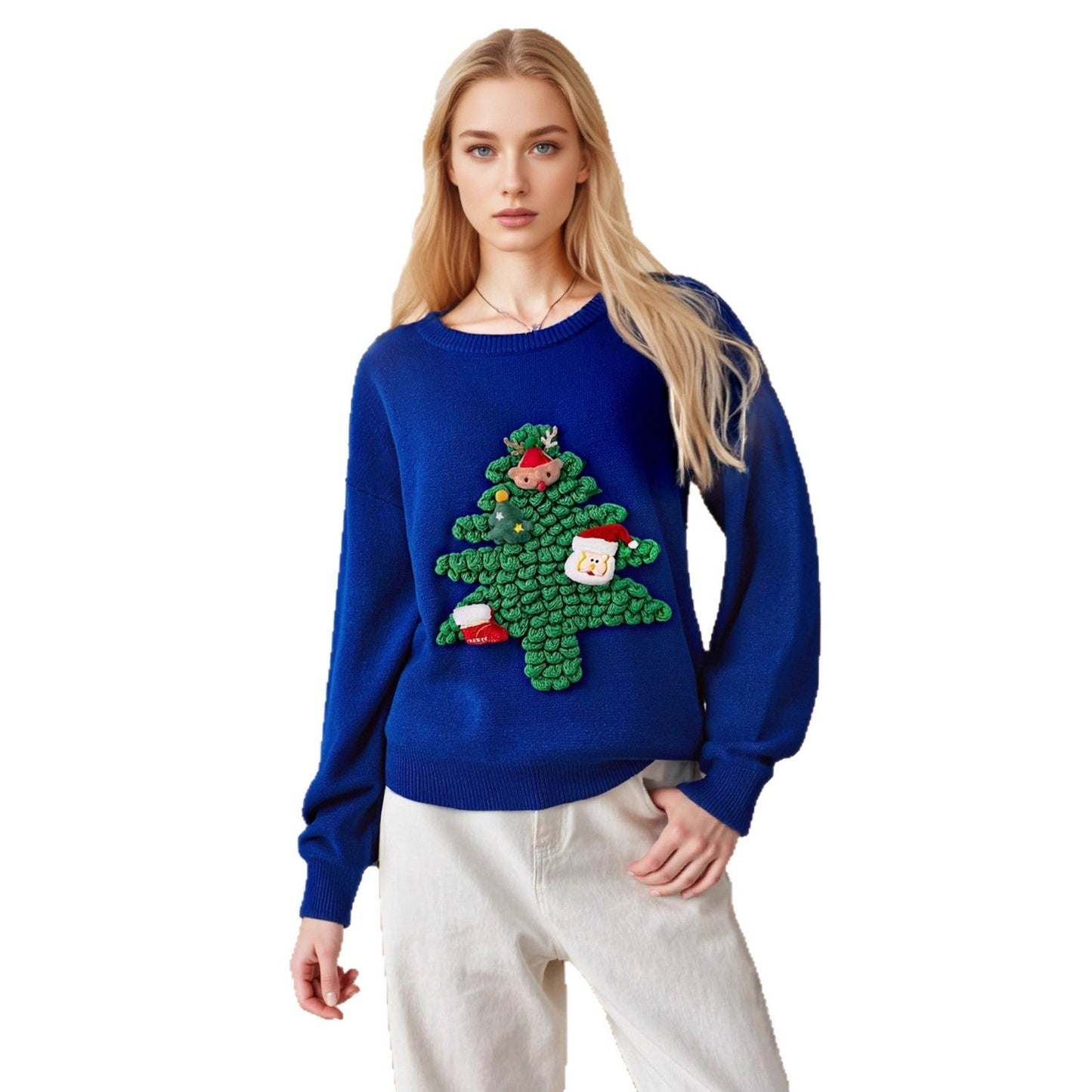 Women's Christmas Sweater with 3D Fir Tree Design