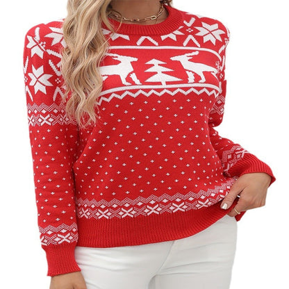 Women's Christmas Sweater with Intuitive Motifs and Crew Neck