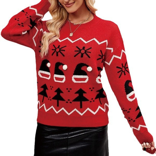 Women's Festive Christmas Sweater with Playful Motif and Textured Fabric