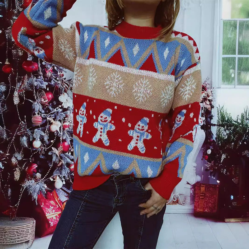 Women's Festive Knit Sweater with Cheerful Christmas Motif and Casual Cut
