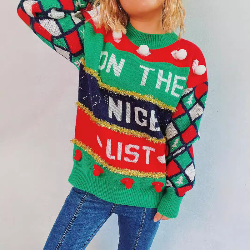 Women's Festive Sweater with Christmas Design and Playful Details R&B