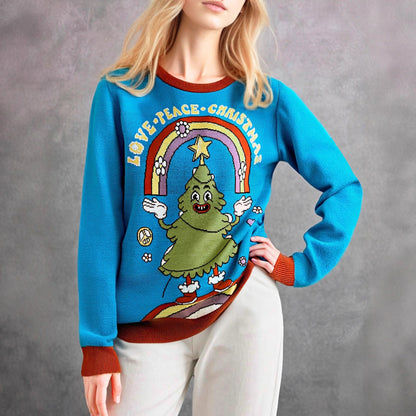 Women's Fleece Sweater with Christmas Motif