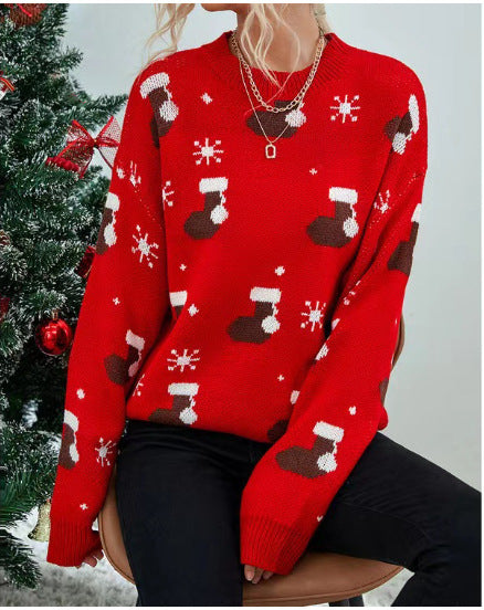 Women's Christmas Sweater with Festive Sock Design