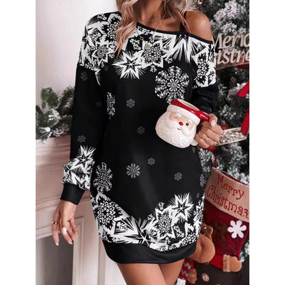 Women's Wintry Christmas Dress with Playful Snowflake Pattern R&B