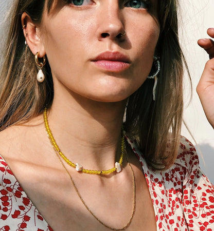 Hera Minimal Gemstone & Pearl Necklace