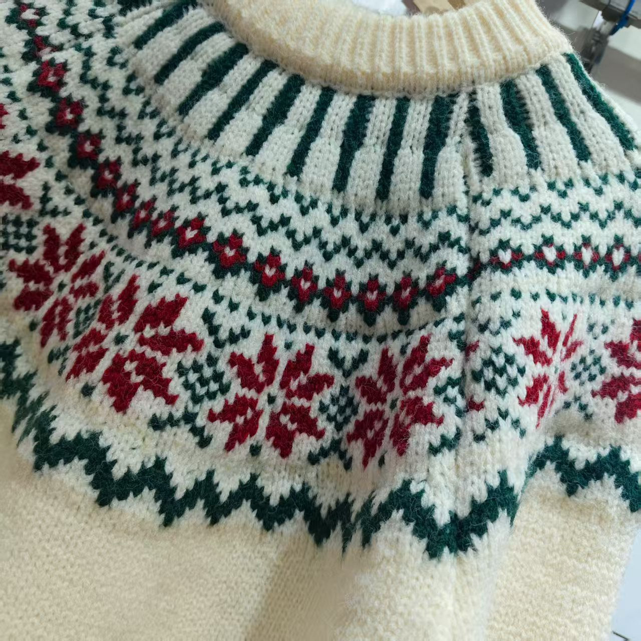 Women's Knit Sweater with Festive Norwegian Motif and Wide Cut